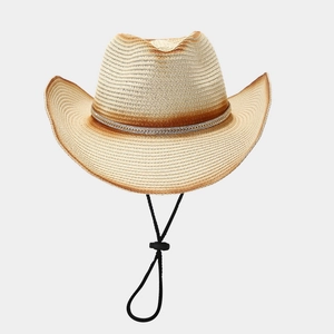 Vintage Western Strohhut mit Farbverlauf an der Krempe und glitzerndem Zierband als Sonnenschutz