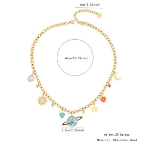 Detailed technical diagram of gold stainless steel necklace with size measurements