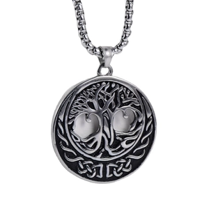 Collier pendentif arbre de vie viking nordique en argent vintage avec chaîne à maillons