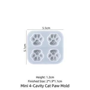Detailed size specifications for 4-cavity mini cat paw silicone resin casting mold