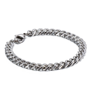 Polished silver stainless steel Cuban link bracelet for men with secure lobster clasp