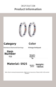 Detail specifications of S925 sterling silver rainbow hoop earrings with colorful zircon