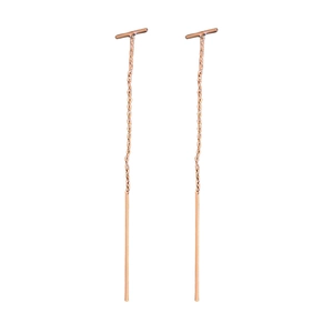 Boucles d'oreilles pendantes minimalistes en or rose avec chaîne et barre en T