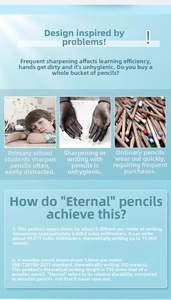 Technical detail of the inkless eternal pencil showing a writing endurance of 15,900 meters