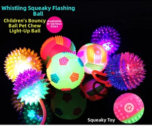 Macro shot of LED glowing elastic spike balls with built-in squeaker in various colors