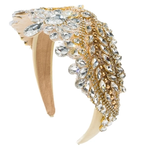 Baroque sparkling crystal headband with gold metal base and full rhinestones for bridal weddings