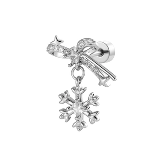 Silver bow and snowflake screw back stud earrings with sparkling crystal accents
