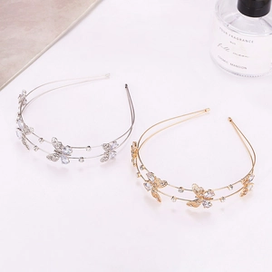 Butterfly Headband Zircon Rhinestone Alloy Double Layer Hollow Elegant Hair Accessories For Women Wedding Party