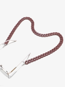 Acrylic mask chain in dusty rose, arranged in a heart shape on a clean white background