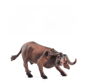 Detailed view of solid realistic buffalo model toy with precise dimensions 14x4.5x7cm