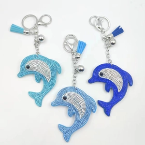 Dolphin Shape Rhinestone Keychain With Alloy Faux Leather Tassel Sparkling Bag Charm Fashion Accessory For Keys Handbags