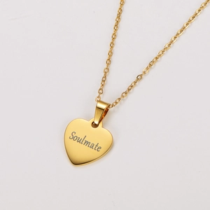 Heart Pendant Necklace Soulmate Engraved 304 Stainless Steel Vacuum Plated Minimalist Romantic Jewelry Gift For Lovers