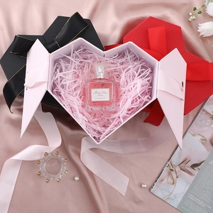 Heart Shaped Gift Box Double Door Ribbon Bow Cardboard Packaging For Valentine Wedding Anniversary Romantic Present Case