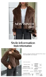 Detail view of brown faux fur jacket showing plush polyester texture and large lapel collar