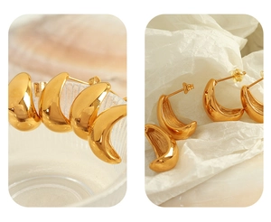 Macro view of 18K gold plated stainless steel chunky C-shaped hoop earrings