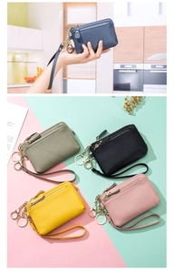 Litchi pattern leather coin purses in various colors with wristlets and keychains