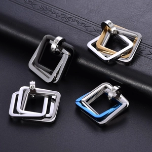 Hip hop geometric square titanium steel pendant necklaces in four color combinations