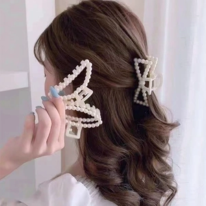 Elegant French style white pearl hair claw clip butterfly shape accessory for women