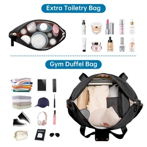 Internal view showing gym duffel bag with toiletries set for travel storage