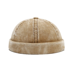 Vintage corduroy docker hat in camel brown with ribbed texture and rolled cuff design