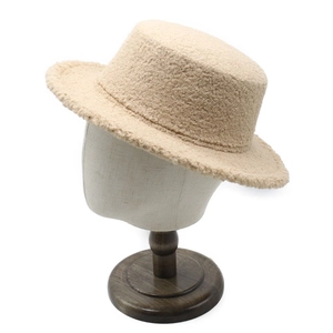 Flat Top Fedora Hat Lamb Wool Sherpa Faux Fur Warm Winter Boater For Women Men Solid Color Outdoor Jazz Cap