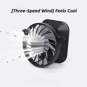 Black solar-powered clip-on mini fan with three adjustable speeds and seven blades