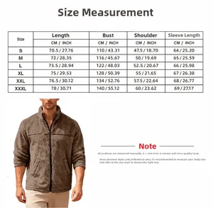 Detailed size guide chart for soft polar fleece jacket showing measurements from S to 3XL