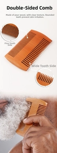 Dual-sided pearwood beard comb detail showing fine and wide teeth for male grooming
