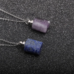 Stainless steel perfume bottle necklaces with amethyst and lapis lazuli pendants