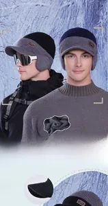 Detail of warm winter knit baseball cap showing fleece lining and 6cm windproof brim