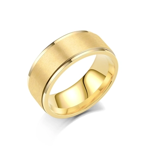Minimalist wide brushed gold titanium steel ring with polished inner surface for men and women