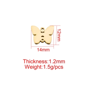 Golden stainless steel butterfly pendant with dimensions for DIY jewelry making