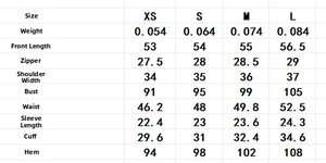 Detailed size chart for women's organza floral blouse showing measurements from XS to L
