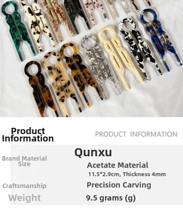 Detail specifications of acetate U-shaped hair fork with marble pattern, size 11.5x2.9cm