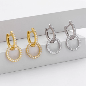 Elegant 925 sterling silver hoop earrings with cubic zirconia in gold and silver set