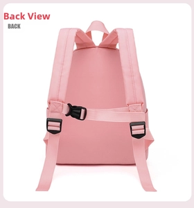 Pink preschool backpack back view with adjustable padded straps and chest buckle
