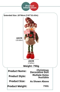 Detailed view of telescopic snowman doll with dimensions 20x90cm and Let It Snow sign