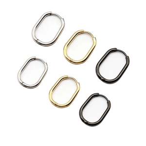 Polished stainless steel oval hoop earrings set in gold, silver, and black metal finishes