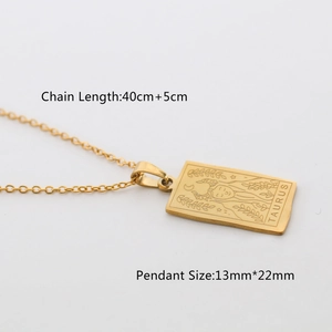 Irregular gold Taurus zodiac pendant necklace in stainless steel with measurement details