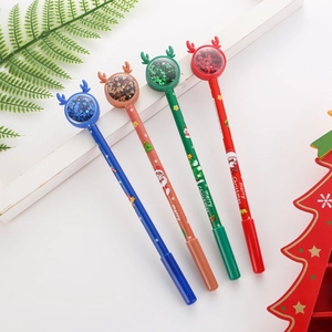 Detail of Christmas reindeer pens with sequin horn balls and festive holiday patterns