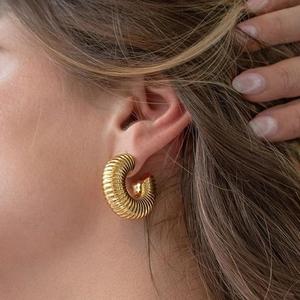 Orecchini A Cerchio Croissant Spessi Acciaio Inossidabile Consistenza Costolata Forma Goccia D'acqua Moda Retrò Per Donne