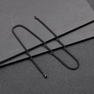 Minimalist black braided wheat chain necklace in polished stainless steel for unisex style