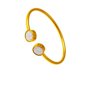 Minimalist Titanium Steel Open Bangle For Women 18K Gold Plated Micro Pave Rhinestone Geometric Round Bangle Adjustable Jewelry