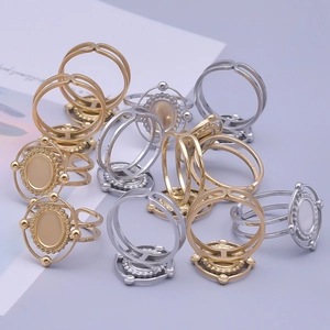 Detail of oval bead-edged ring base in gold and silver for DIY jewelry making