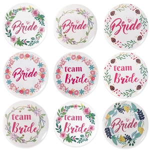 Floral Wreath Design Wedding Badges Tinplate Pins For Bachelorette Party Bridal Shower Bride And Team Bride Decoration