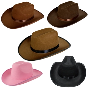 Western Cowboy Hat Polyester Felt Wide Brim Retro Sun Protection Outdoor Travel Party Vintage Style For Unisex Adults