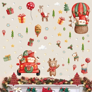 Weihnachts Wandaufkleber PVC Abnehmbare Fensterbilder Cartoon Weihnachtsmann Rentier Zug Dekoration Heim