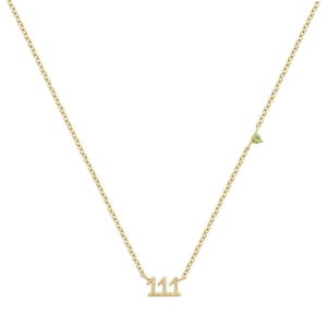 Gold titanium steel 111 angel number necklace with a green zircon minimalist pendant