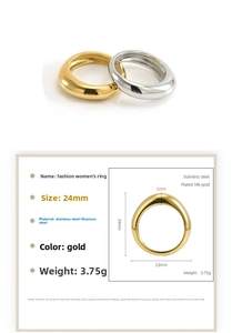 Detailed size chart for gold and silver stainless steel rings with 3.75g weight info