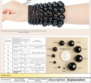 Bead size guide for DIY jewelry with diameter comparisons and wrist fit information